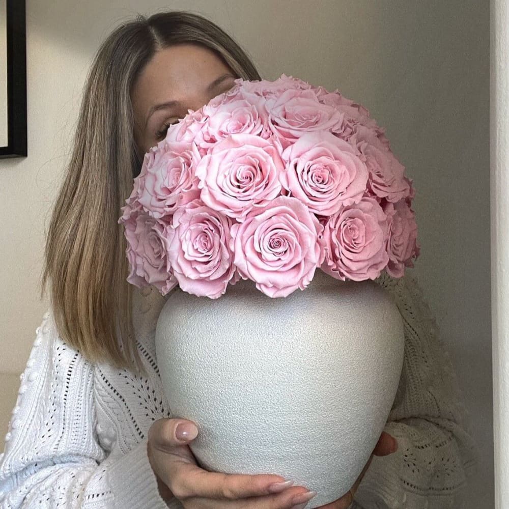 40 White Roses in Handmade Greek Vase - Flowers