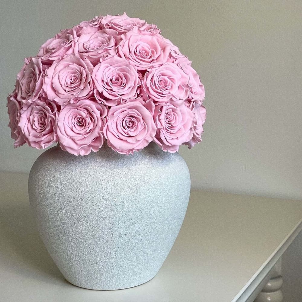 40 White Roses in Handmade Greek Vase - Flowers