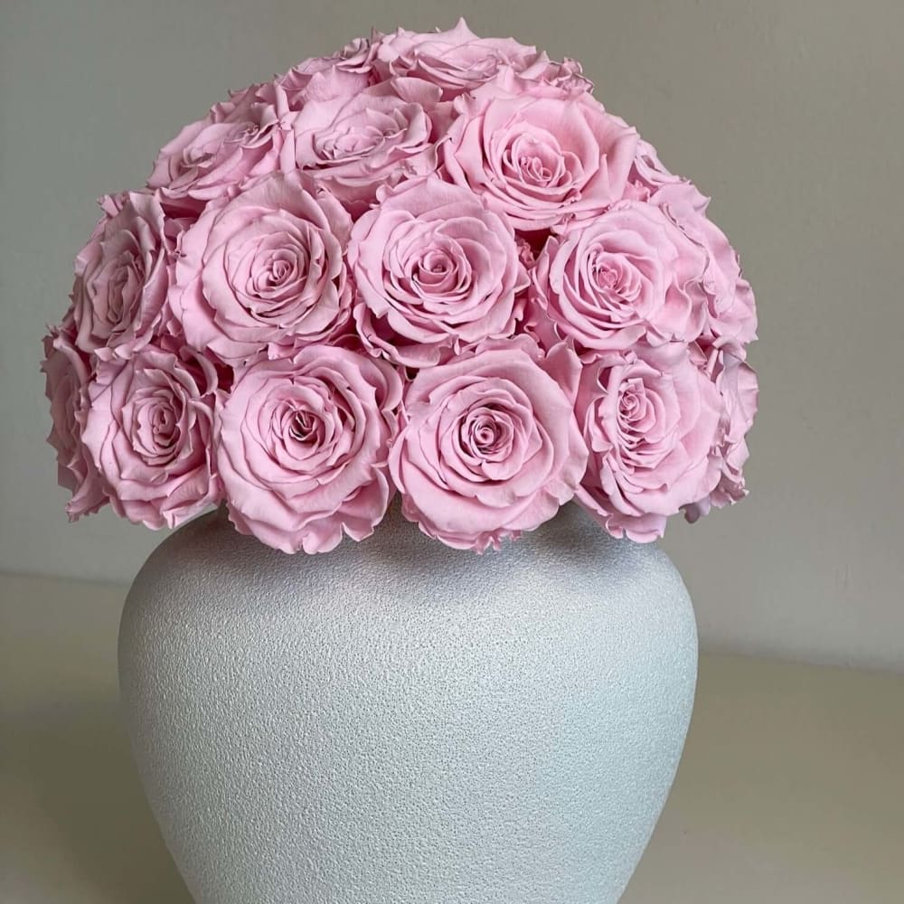 40 White Roses in Handmade Greek Vase - Flowers