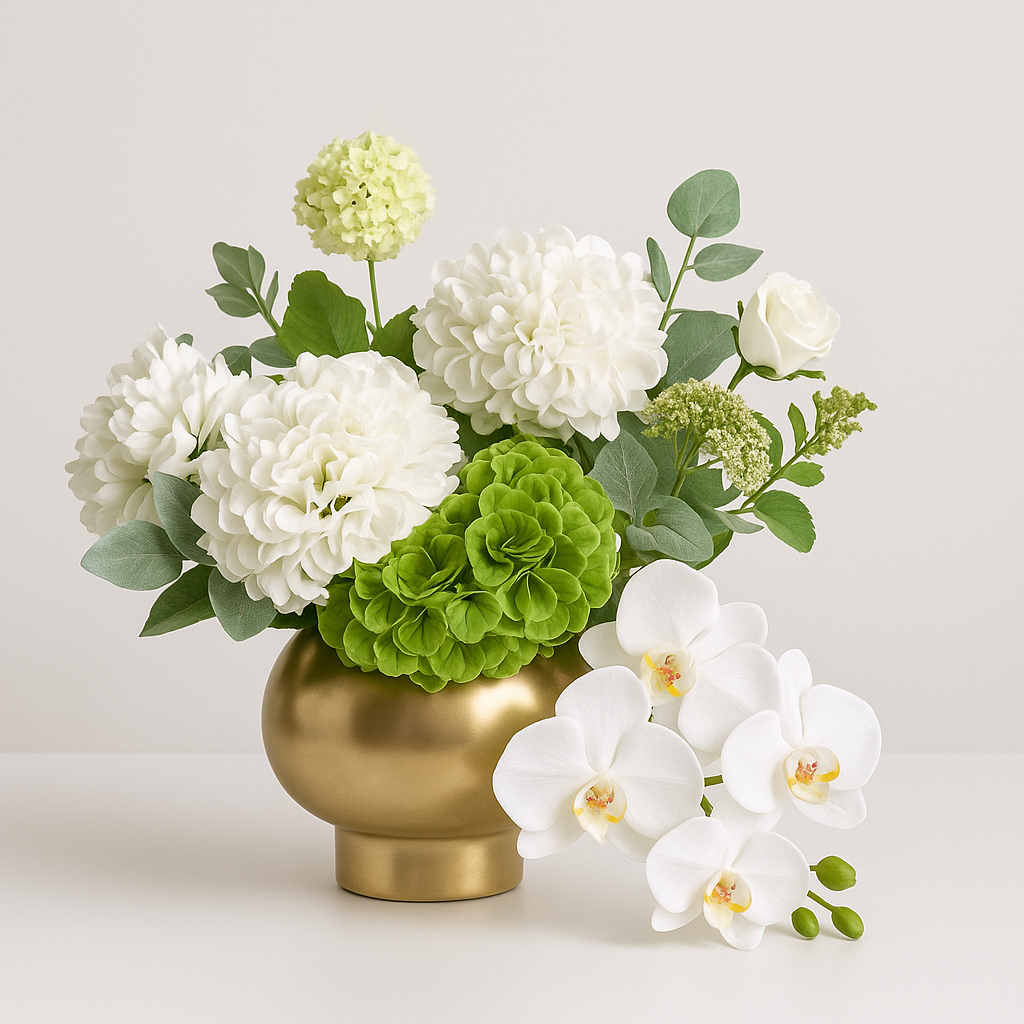 Artificial Flowers White and Green Flower Bouquet Fleur Du Luxe