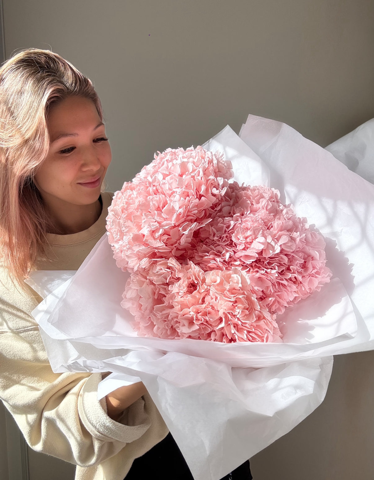 DRIED FLOWERS: PINK BIG LEAF HYDRANGEA BOUQUET