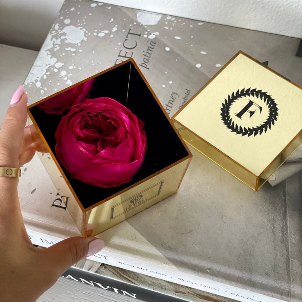 ACRYLIC BOX: Raspberry Pink Peony - Gold - Flowers