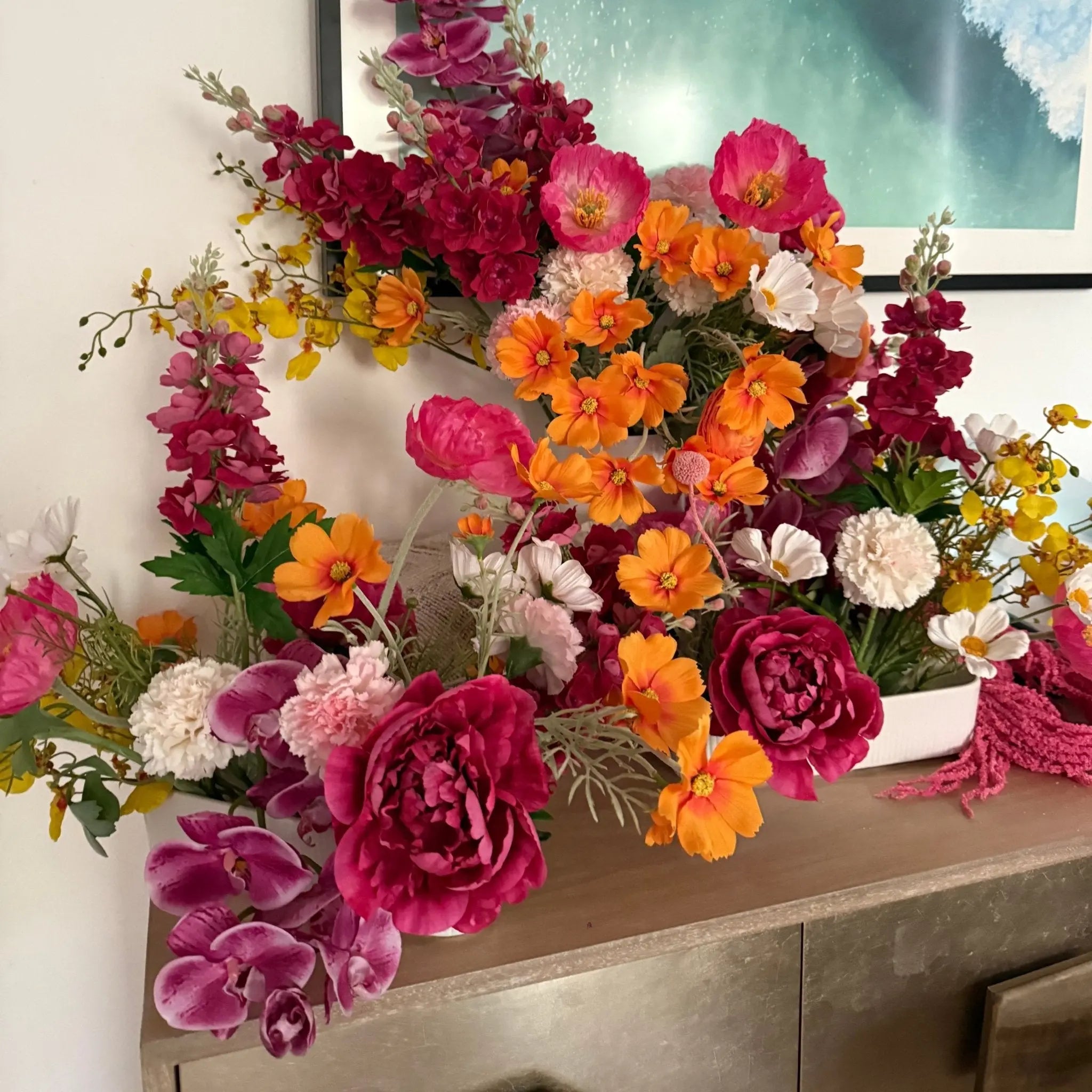 ARTIFICIAL BLOOMS: A Large Bright Bouquet in a Tall Vase - Fleur Du Luxe