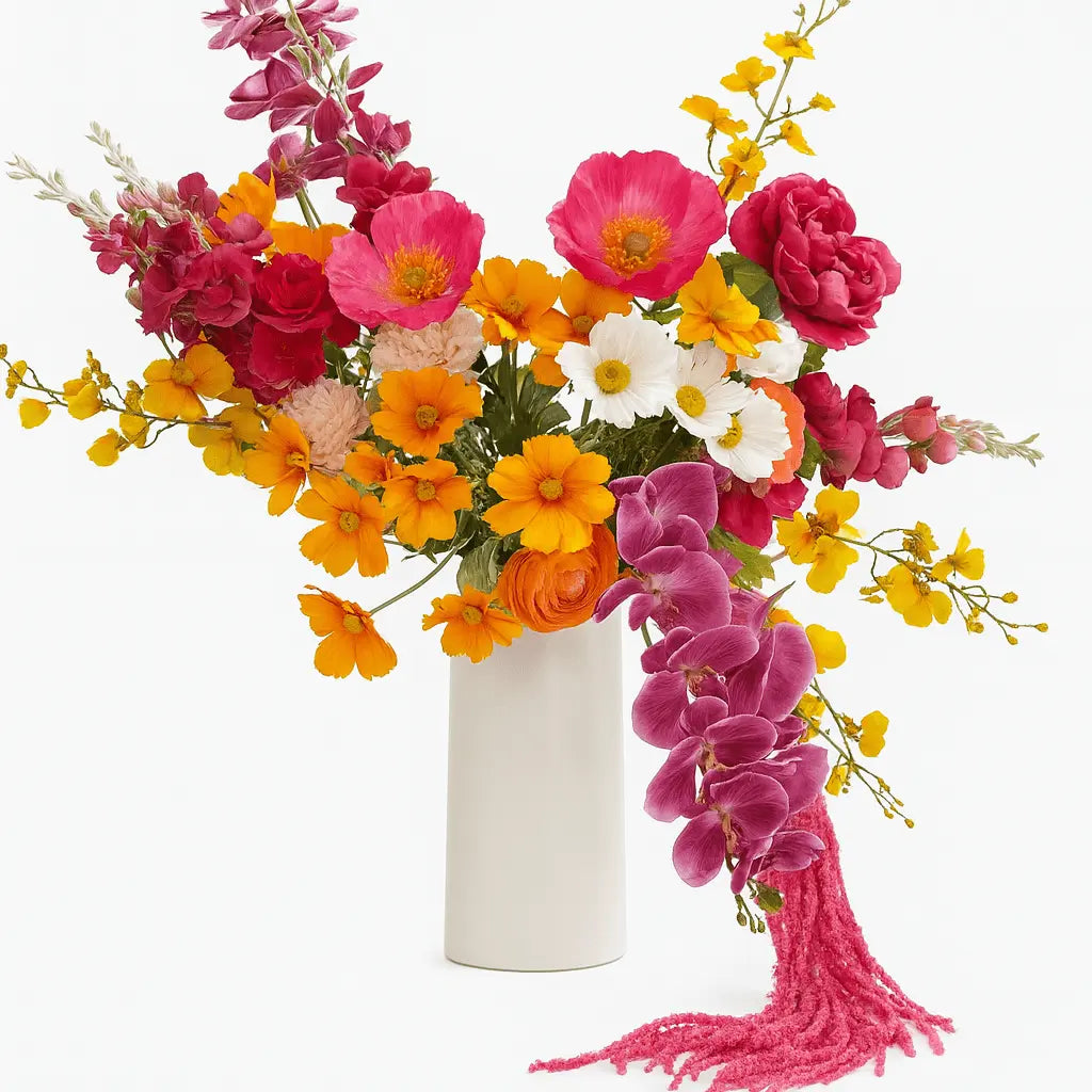ARTIFICIAL BLOOMS: A Large Bright Bouquet in a Tall Vase - Fleur Du Luxe