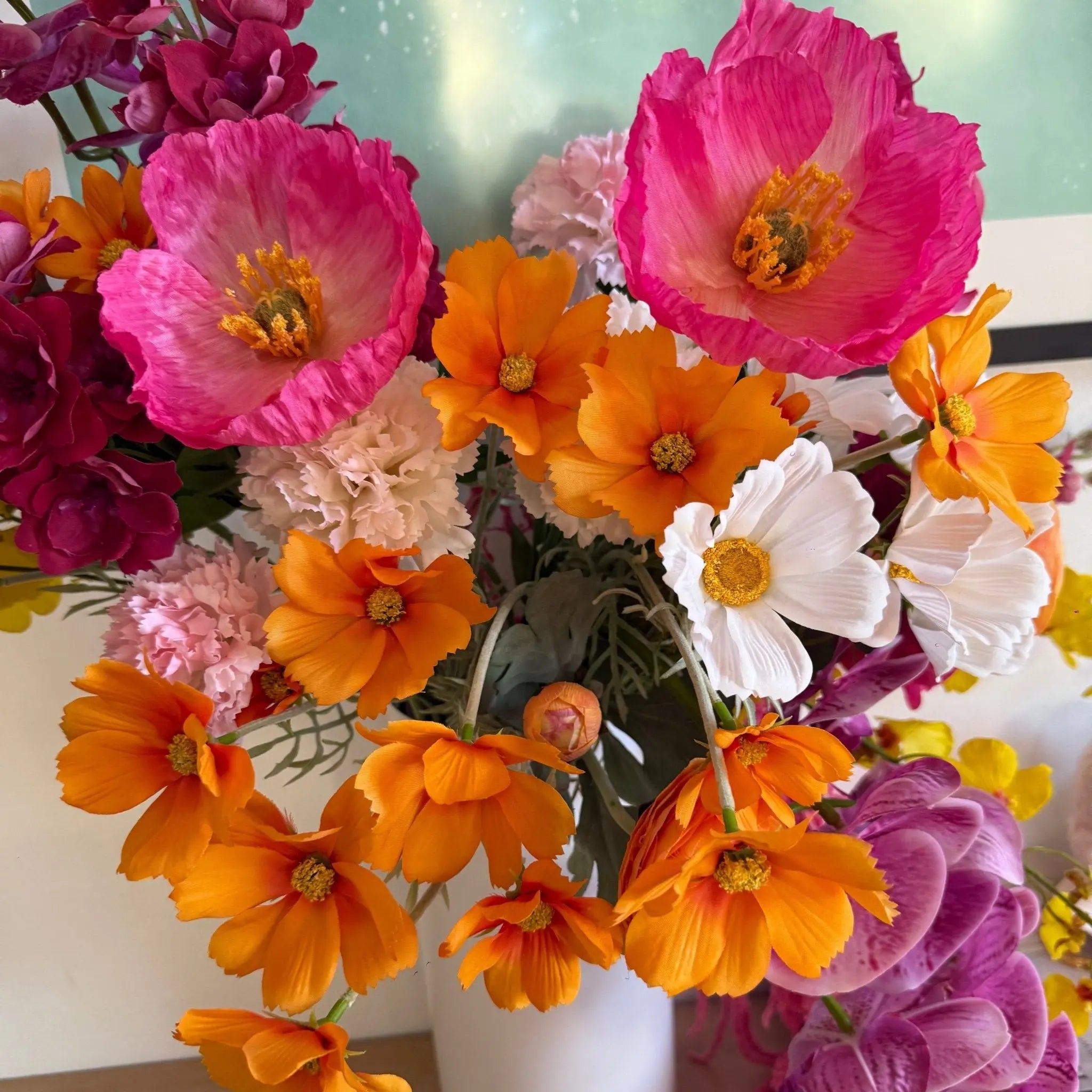 ARTIFICIAL BLOOMS: A Large Bright Bouquet in a Tall Vase - Fleur Du Luxe
