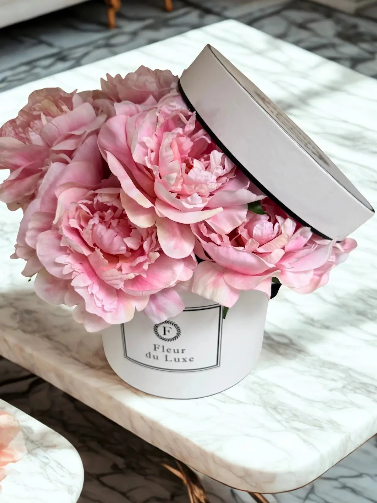 ARTIFICIAL BLOOMS: Dozen of Artificial Peonies in Signature Hat Box - Fleur Du Luxe