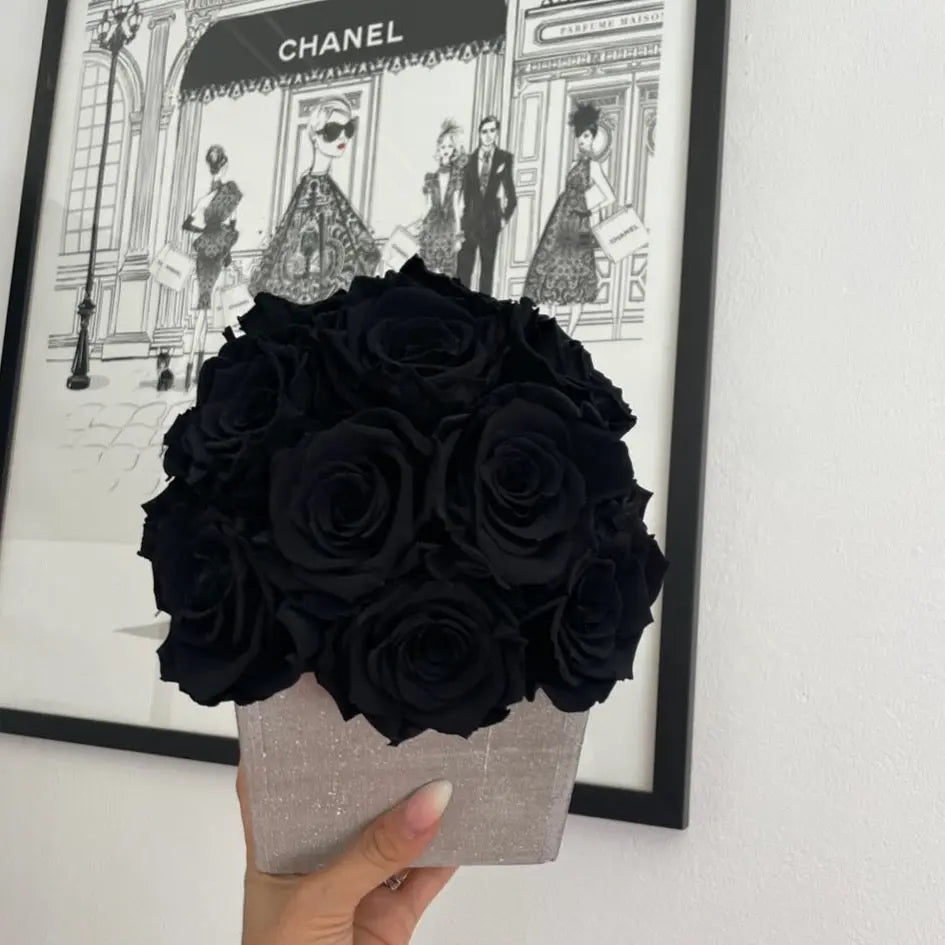 CEMENT POT: Black Everlasting Roses - Fleur Du Luxe