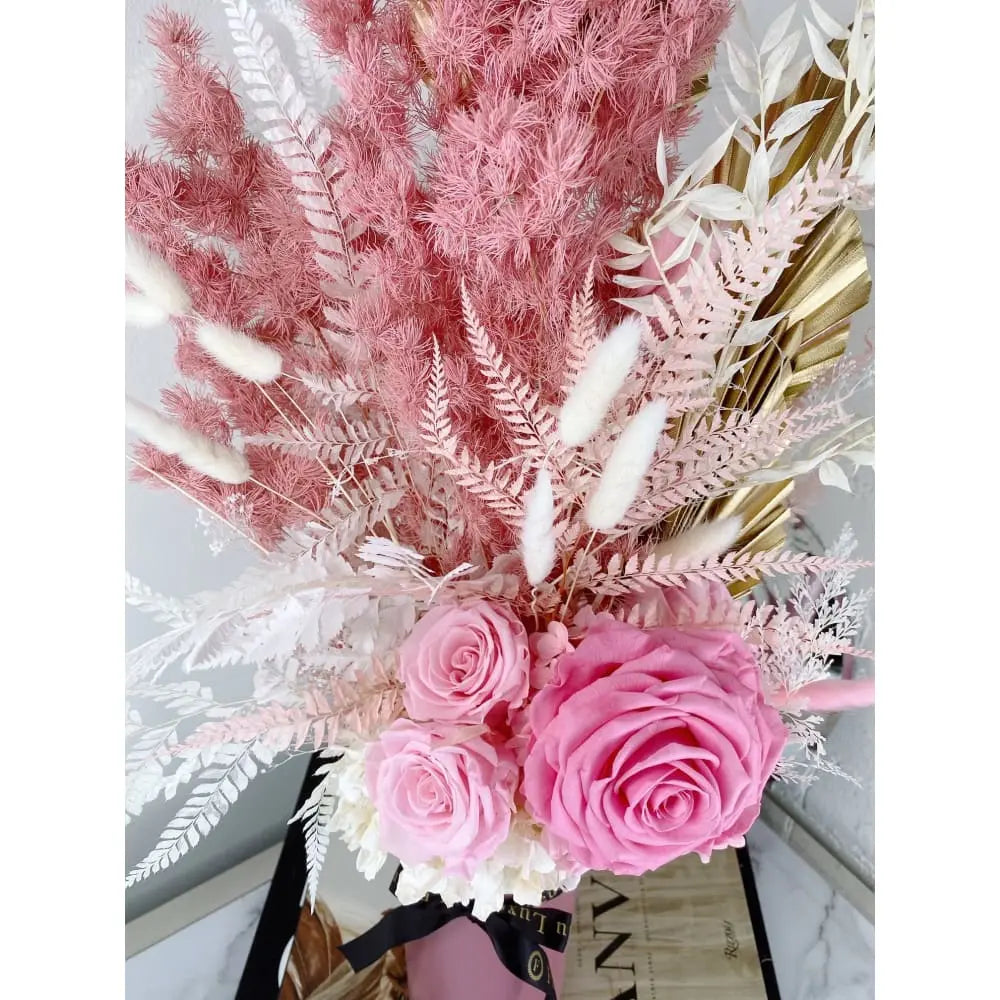 DRIED FLOWERS: Cement Pot + Pink Sorbet - Fleur Du Luxe