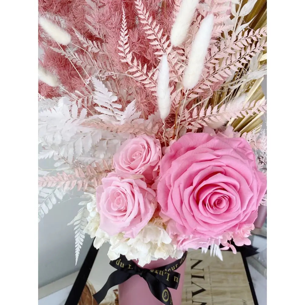 DRIED FLOWERS: Cement Pot + Pink Sorbet - Fleur Du Luxe