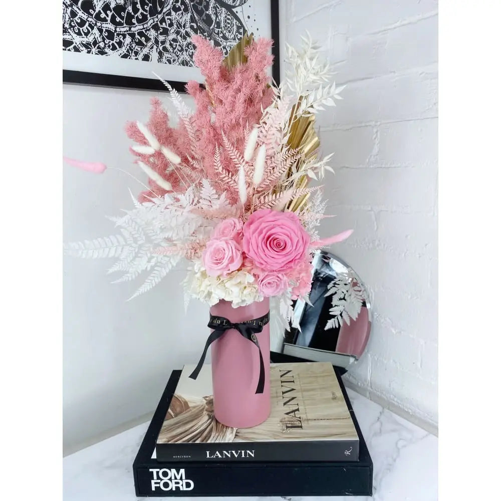 DRIED FLOWERS: Cement Pot + Pink Sorbet - Fleur Du Luxe