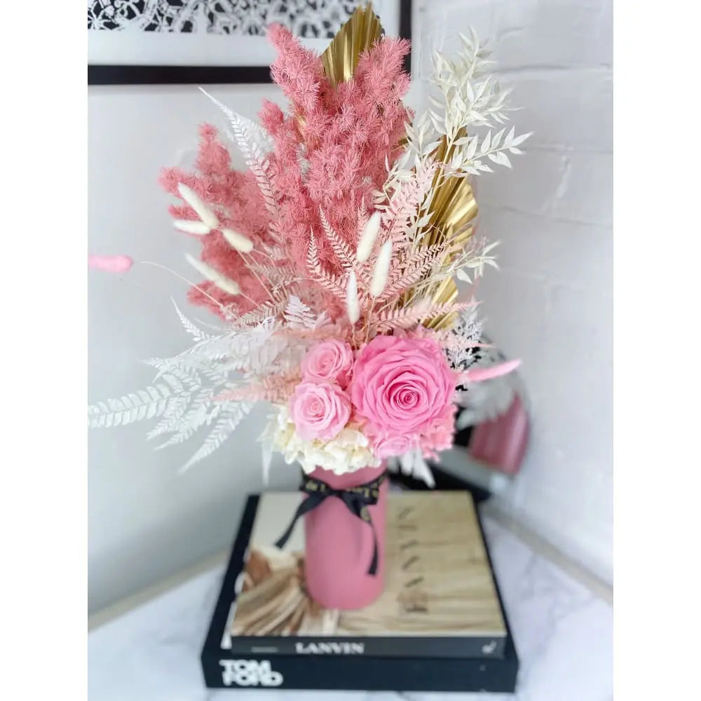 DRIED FLOWERS: Cement Pot + Pink Sorbet - Fleur Du Luxe
