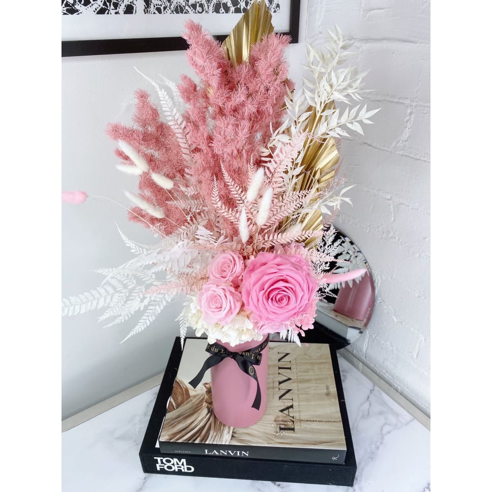 DRIED FLOWERS: Cement Pot + Pink Sorbet - Flowers