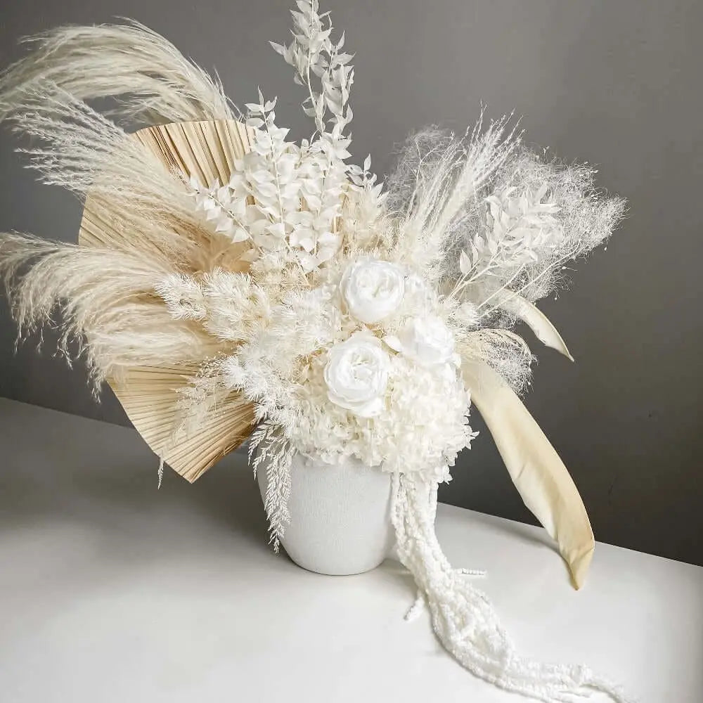 DRIED FLOWERS: Ceramic Pot White + Neutral - Fleur Du Luxe