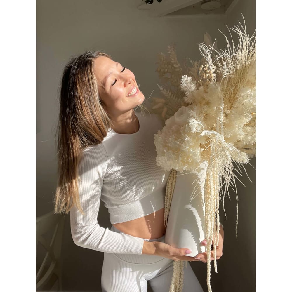 DRIED FLOWERS: Tall Pot White + Neutral - Flowers