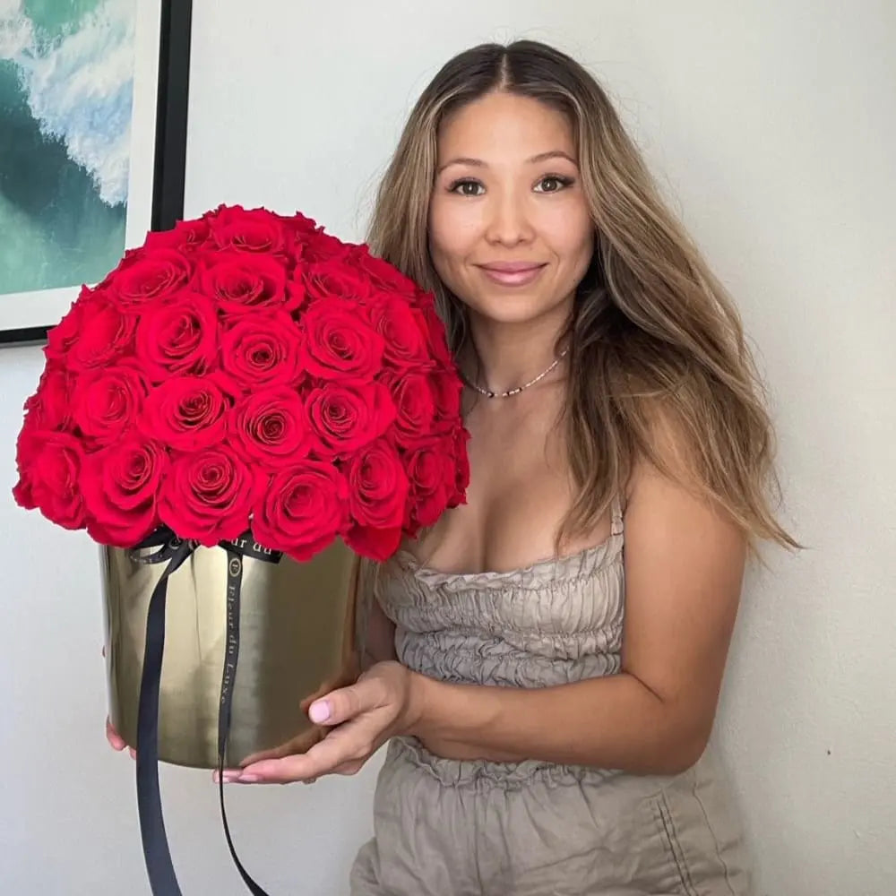 Everlasting Roses in a Dome |Gold Stainless Steel - Fleur Du Luxe