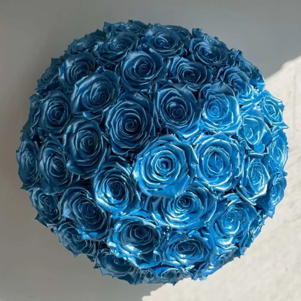 Exclusive Metallic Blue Roses in Cement Pot - Fleur Du Luxe