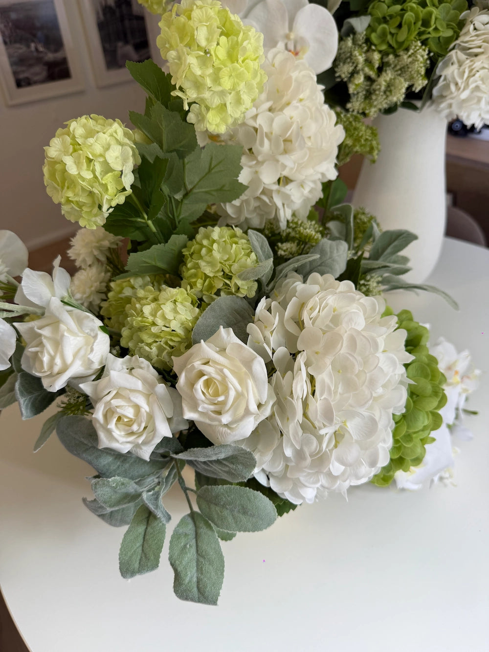 Artificial Flowers White and Green Flower Bouquet Fleur Du Luxe