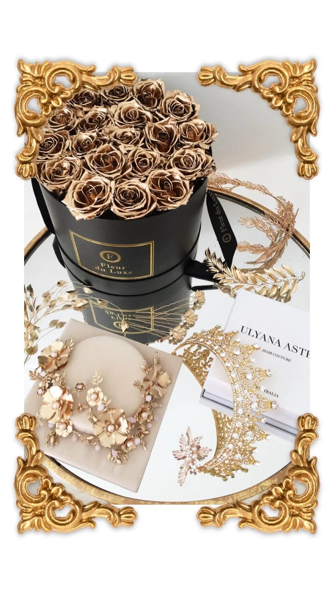 GOLD ROSES - Premium Round Box - Fleur Du Luxe