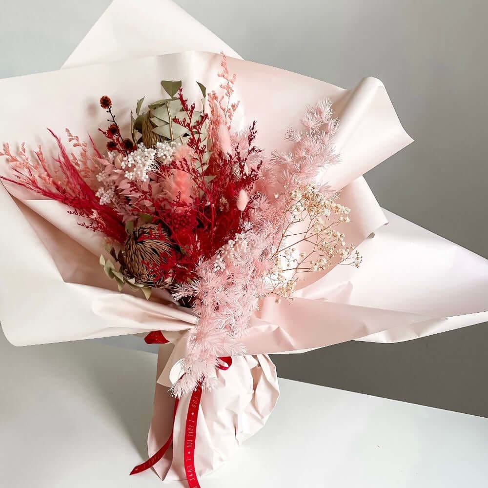 New Red + Pink Dried Flower Bouquet - Flowers