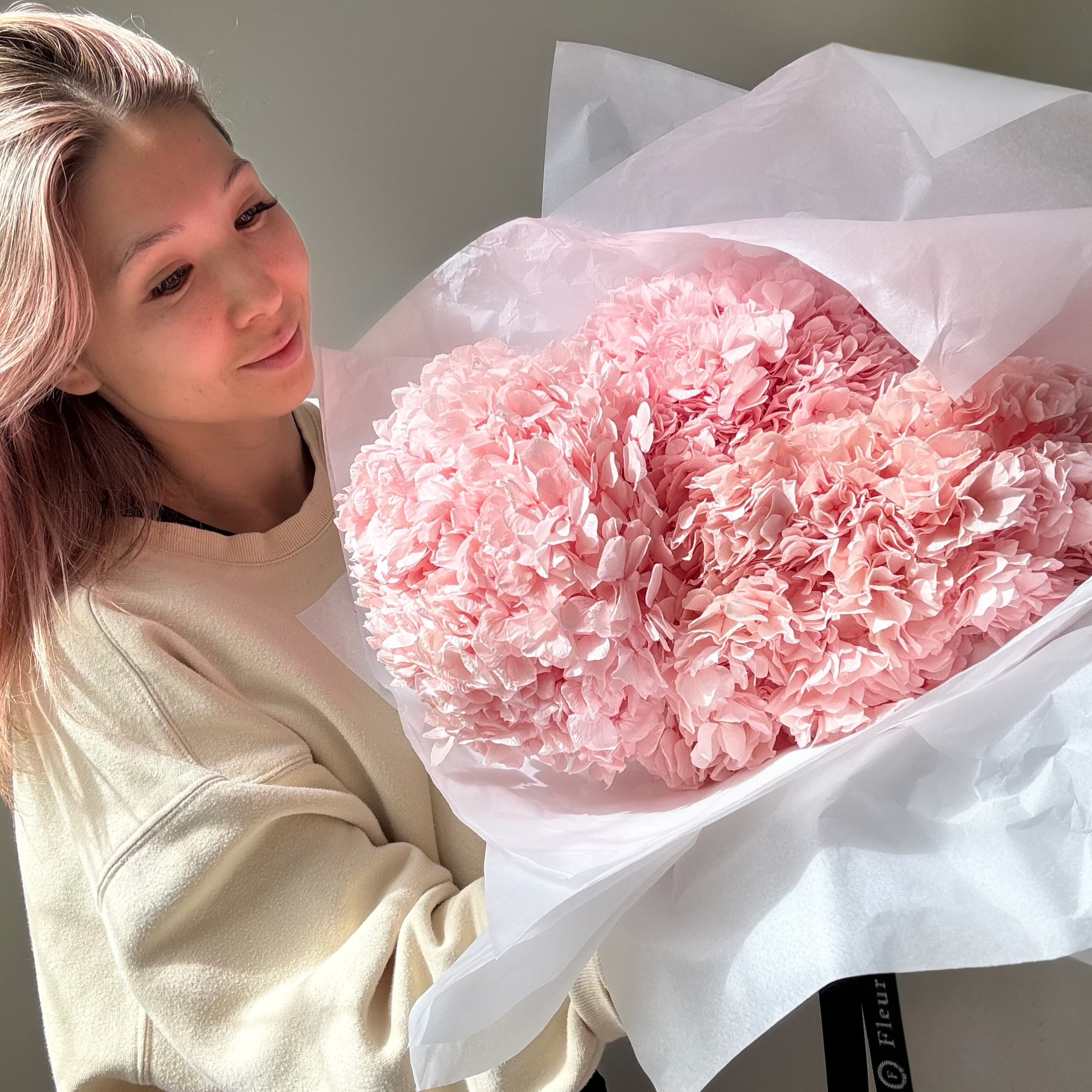 pink big leaf preserved hydrangea bouquet same day Sydney Mother's Day delivery