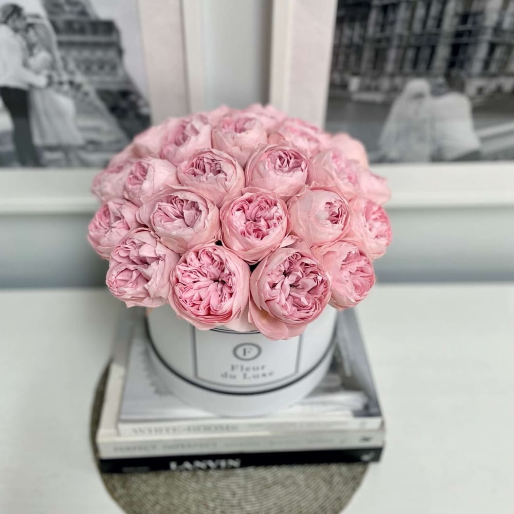 Preserved Pink Peonies in Round Box - Flowers