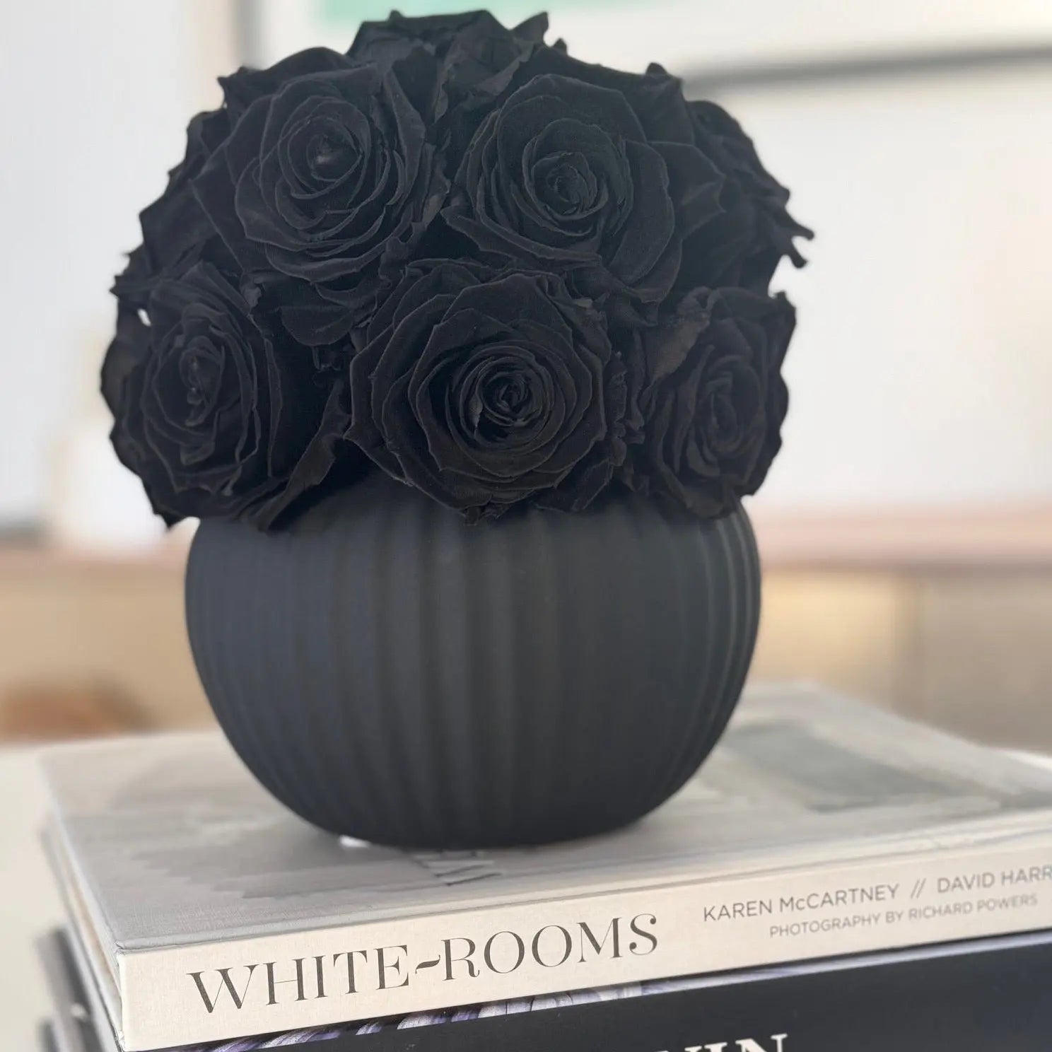 RIBBED POT: Black Everlasting Roses - Fleur Du Luxe
