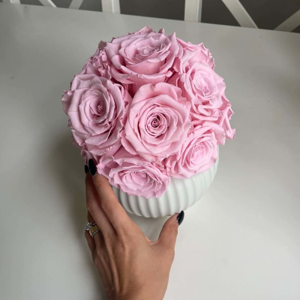 RIBBED POT: Pink Roses - Fleur Du Luxe