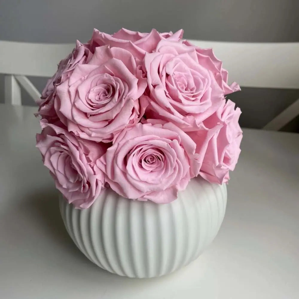 RIBBED POT: Pink Roses - Fleur Du Luxe