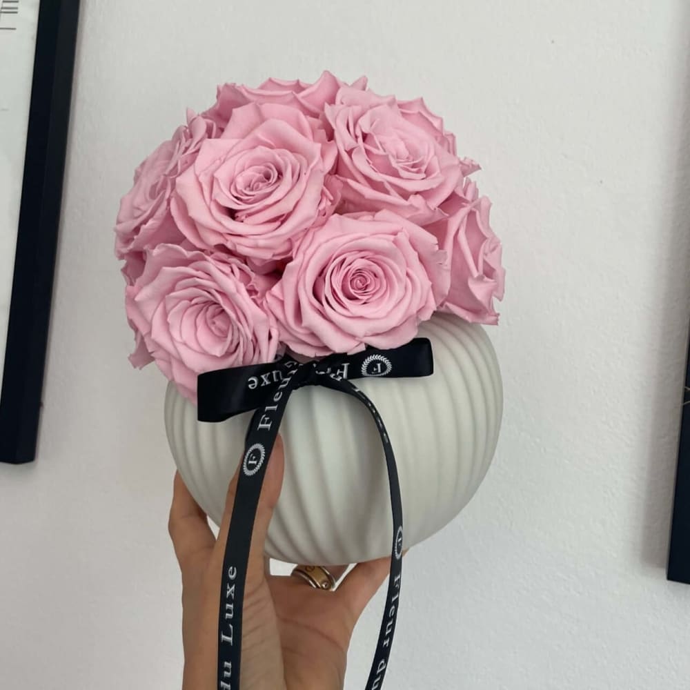 RIBBED POT: Pink Roses - Fleur Du Luxe