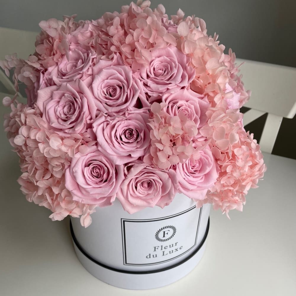 ROUND BOX Hydrangea + Roses in a Dome - Fleur Du Luxe