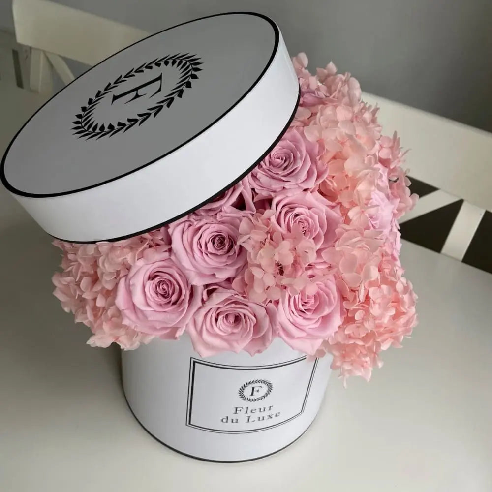 ROUND BOX Hydrangea + Roses in a Dome - Fleur Du Luxe