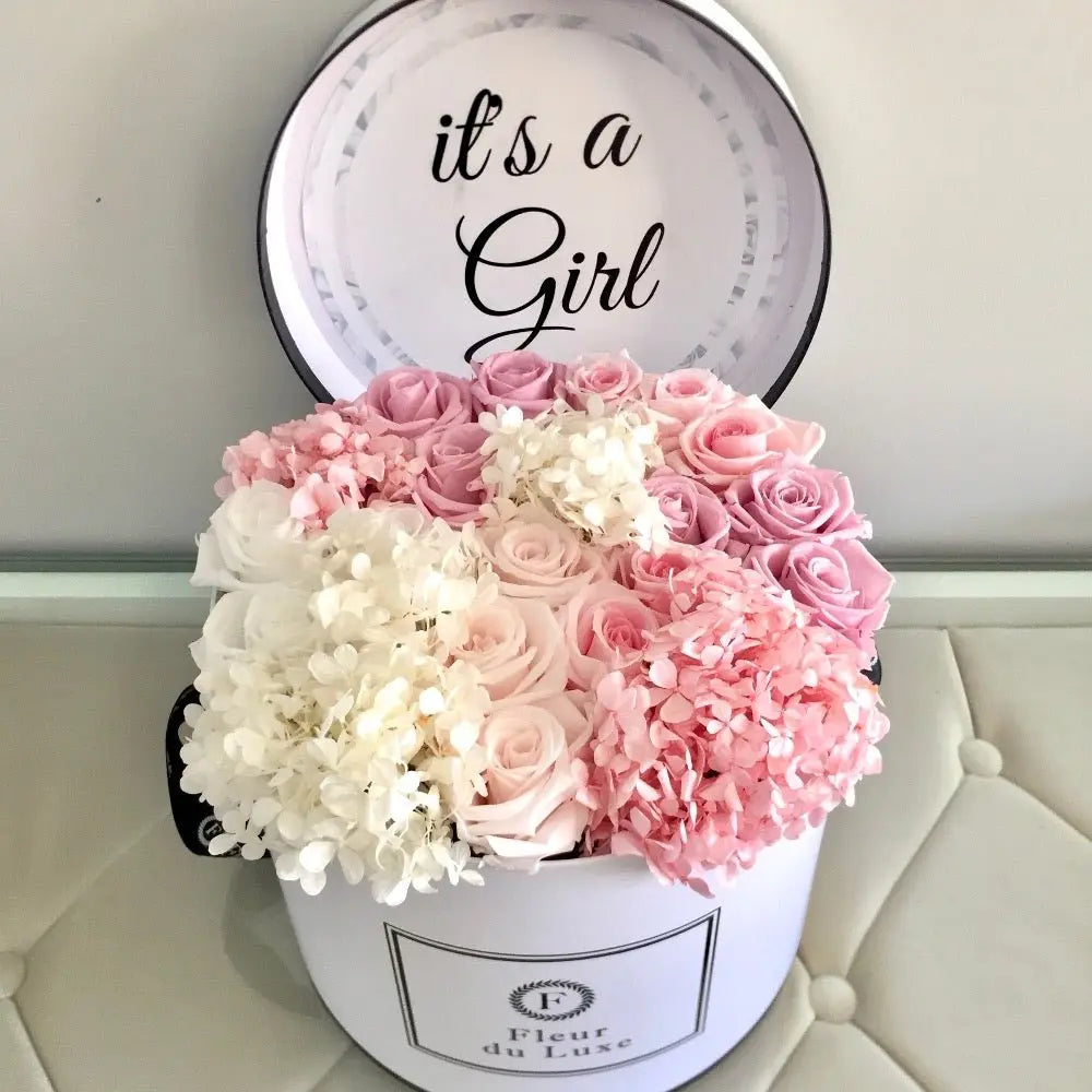 ROUND BOX : Mixed Hydrangea Baby Pink - Fleur Du Luxe