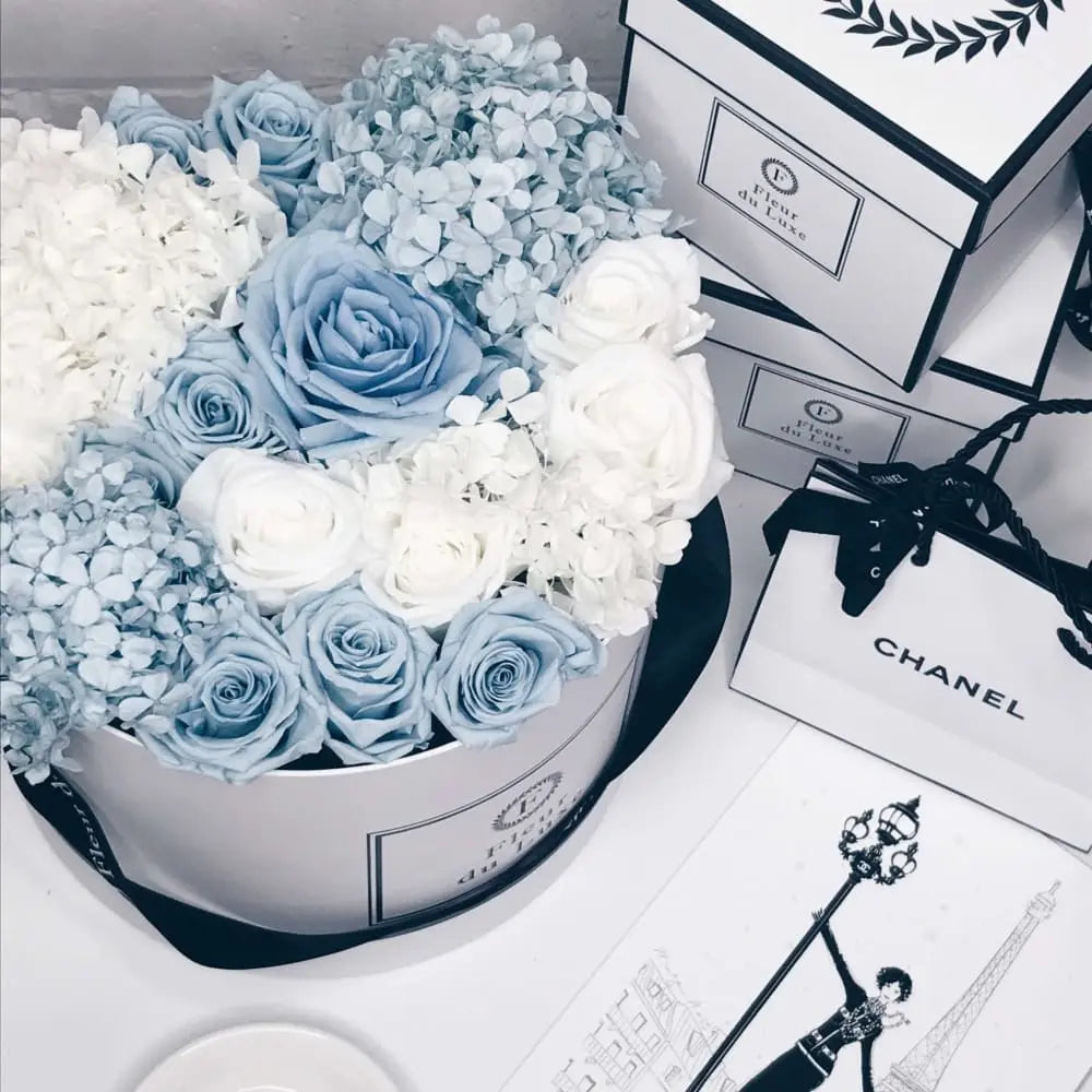 ROUND BOX : Mixed Hydrangea Baby Pink - Fleur Du Luxe