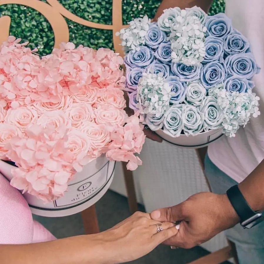 ROUND BOX : Mixed Hydrangea Baby Pink - Fleur Du Luxe