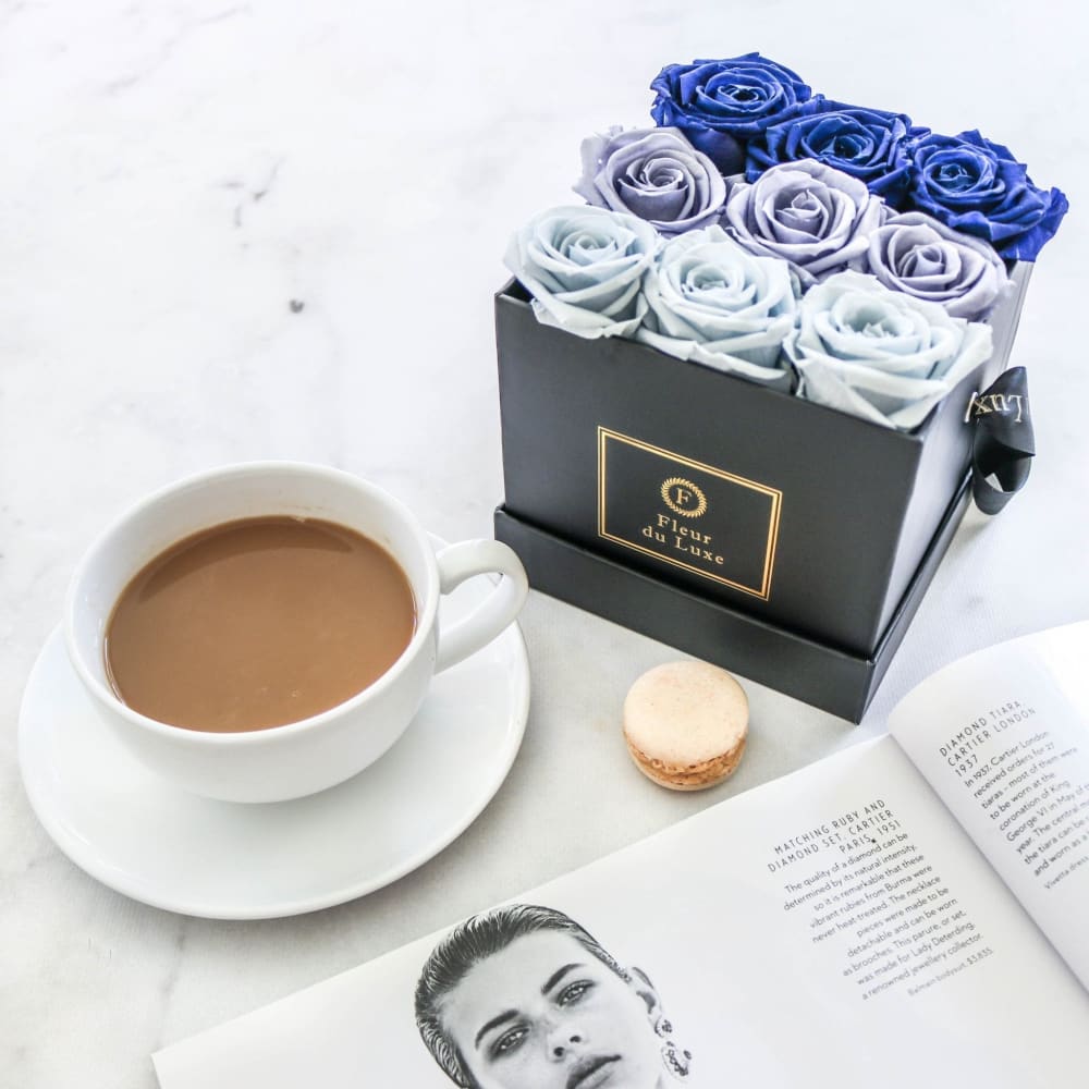 SQUARE BOX: Ombre Blue Hues - Blue Hues / Black - Flowers