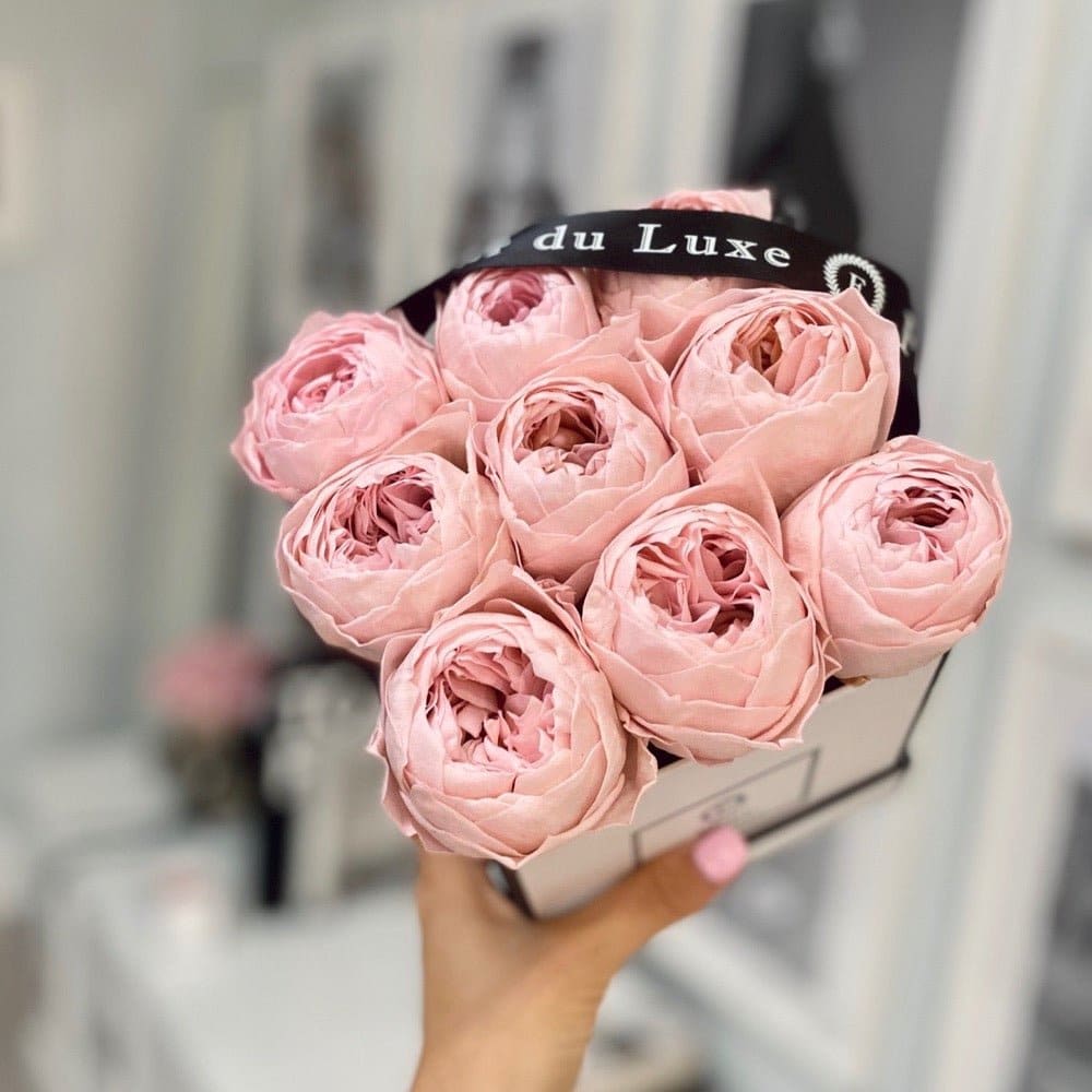 SQUARE BOX : Pale Pink Peonies - Fleur Du Luxe
