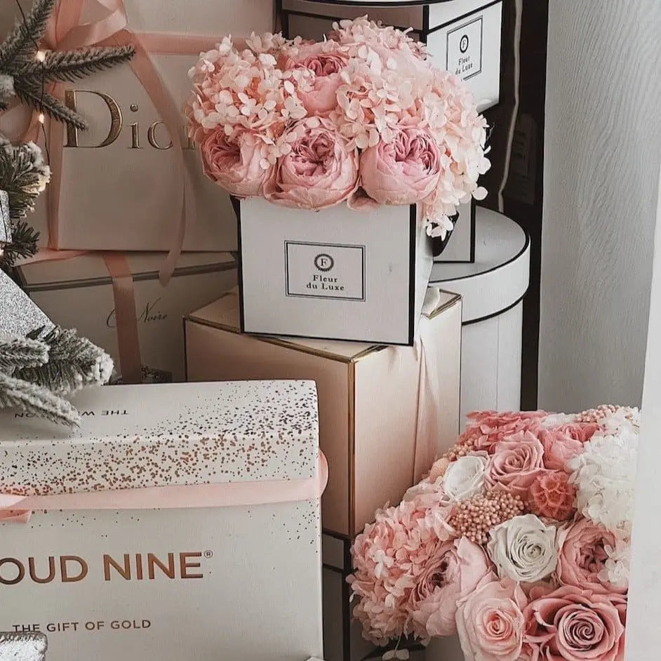SQUARE BOX: Pink Peonies + Hydrangea - Fleur Du Luxe