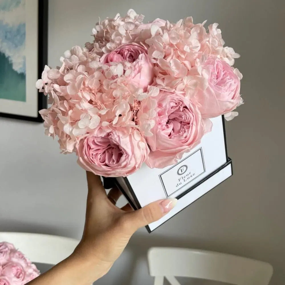 SQUARE BOX: Pink Peonies + Hydrangea - Fleur Du Luxe
