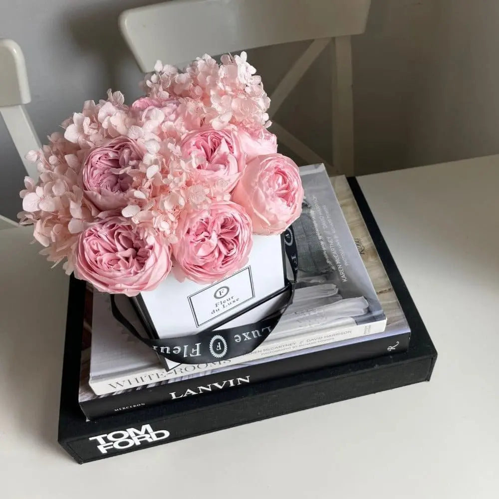 SQUARE BOX: Pink Peonies + Hydrangea - Fleur Du Luxe