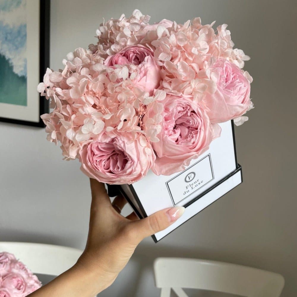 SQUARE BOX: Pink Peonies + Hydrangea - Flowers