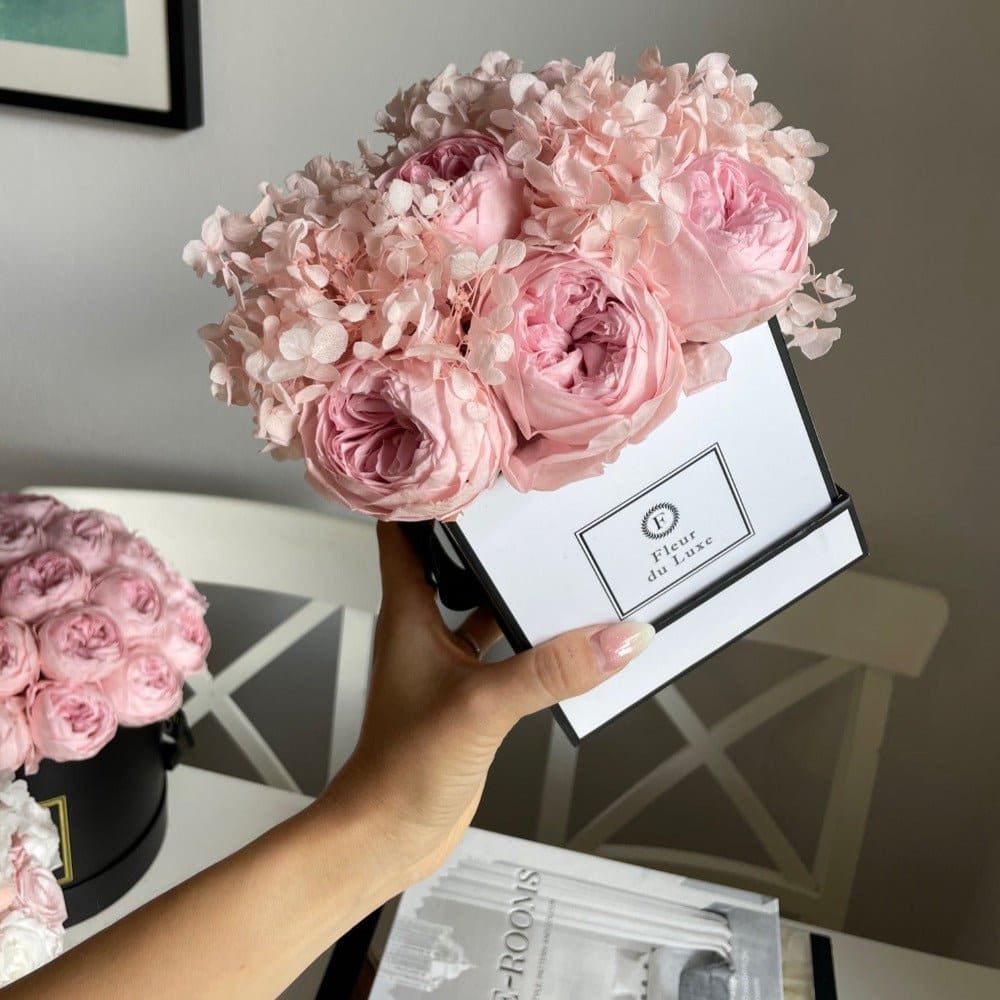 SQUARE BOX: Pink Peonies + Hydrangea - Flowers