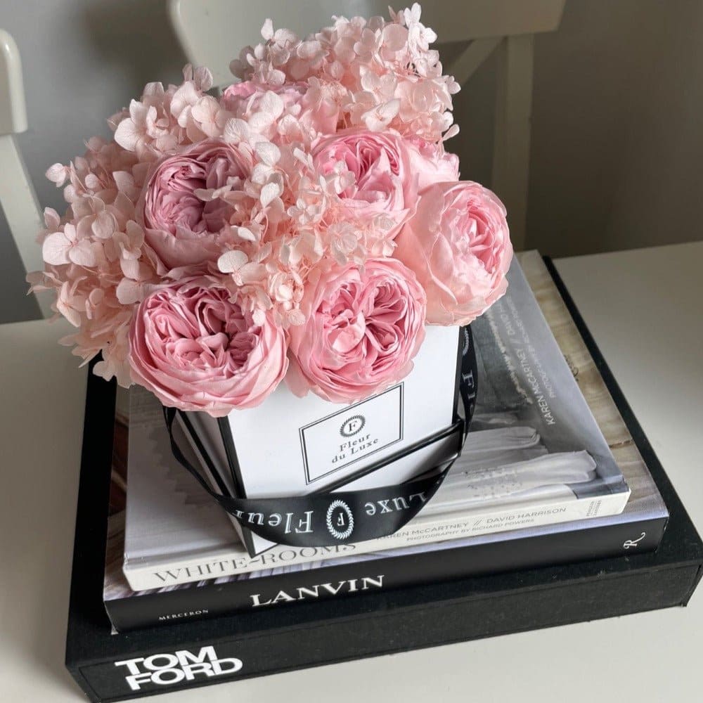 SQUARE BOX: Pink Peonies + Hydrangea - Flowers