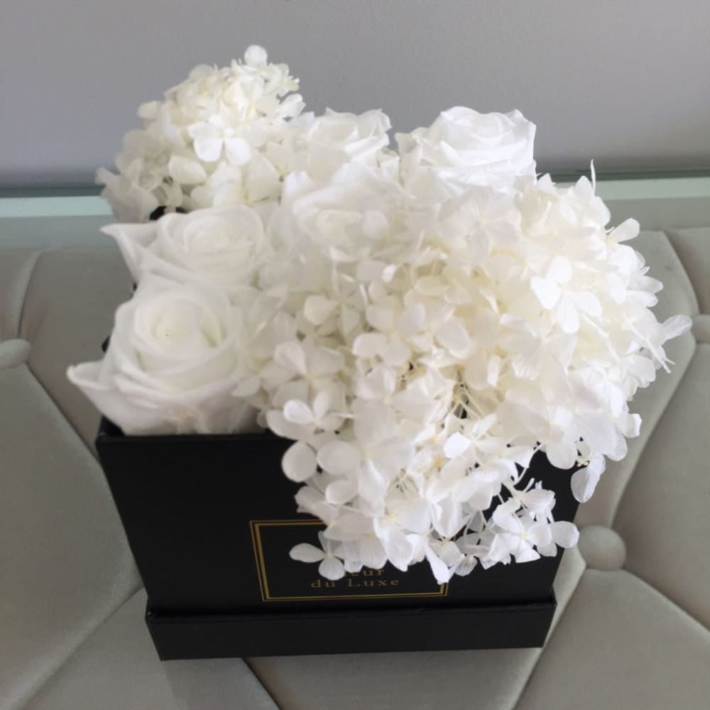SQUARE BOX: White Hydrangea Mix - Flowers
