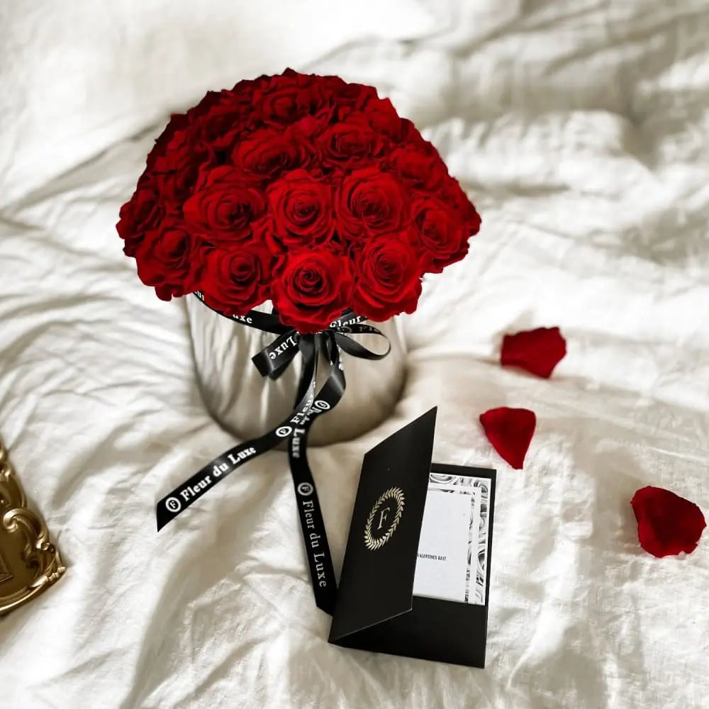 STAINLESS STEEL LARGE POT: Everlasting Red Roses - Fleur Du Luxe