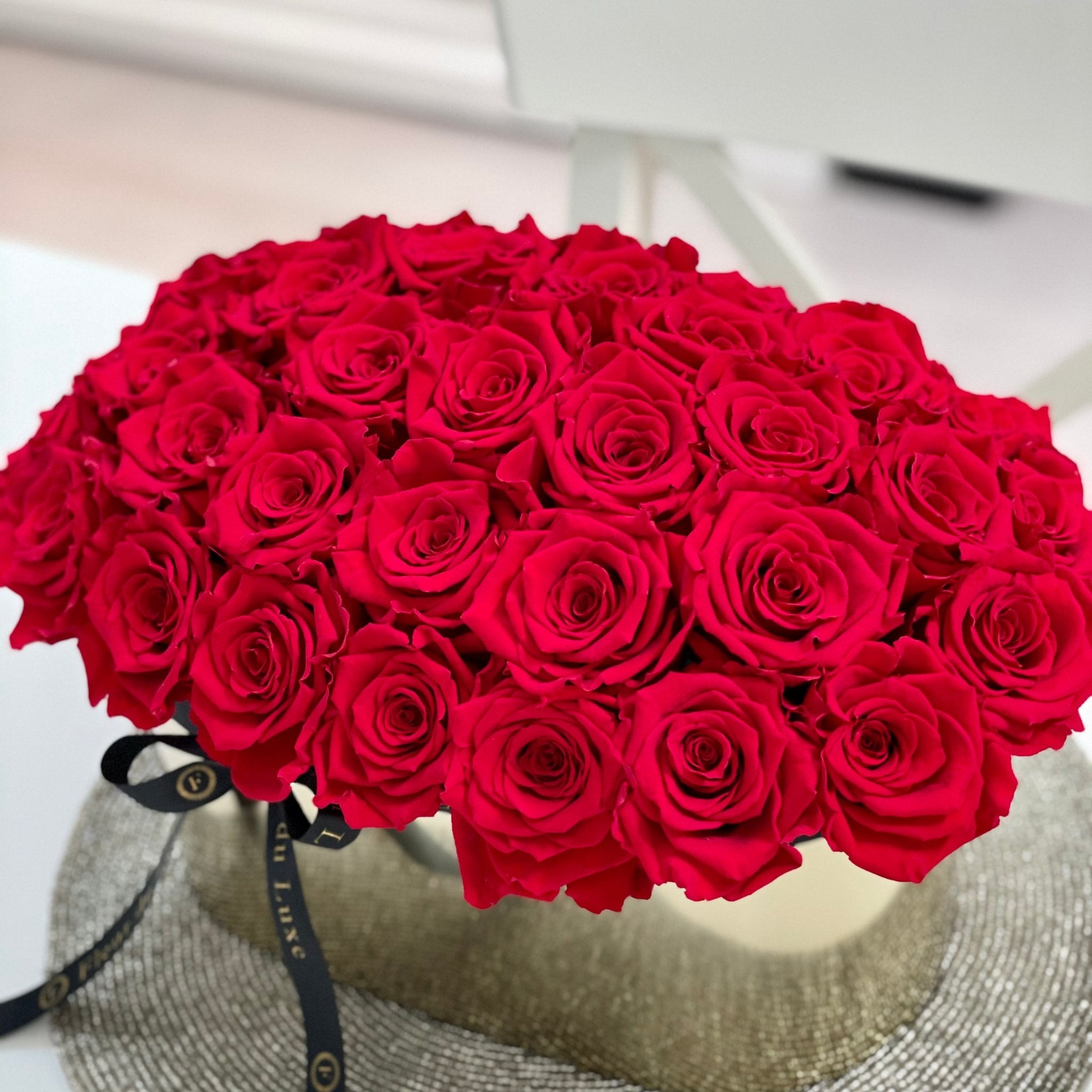 GOLD BOAT VESSEL: Everlasting Red Roses - Fleur Du Luxe