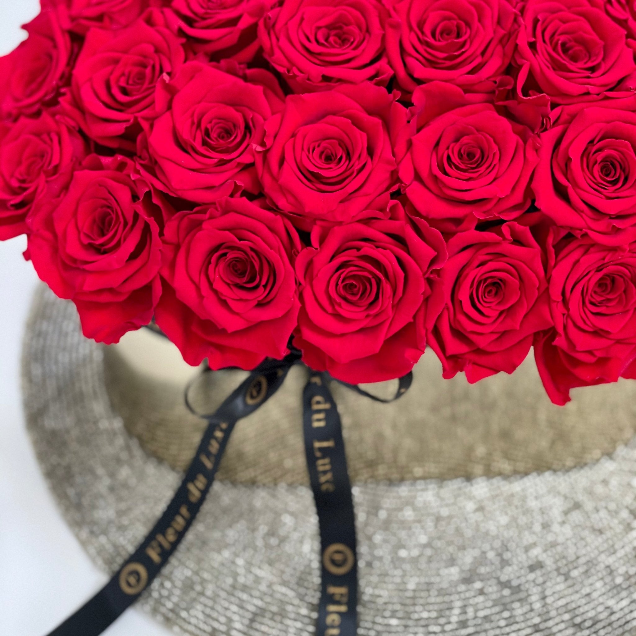 GOLD BOAT VESSEL: Everlasting Red Roses - Fleur Du Luxe