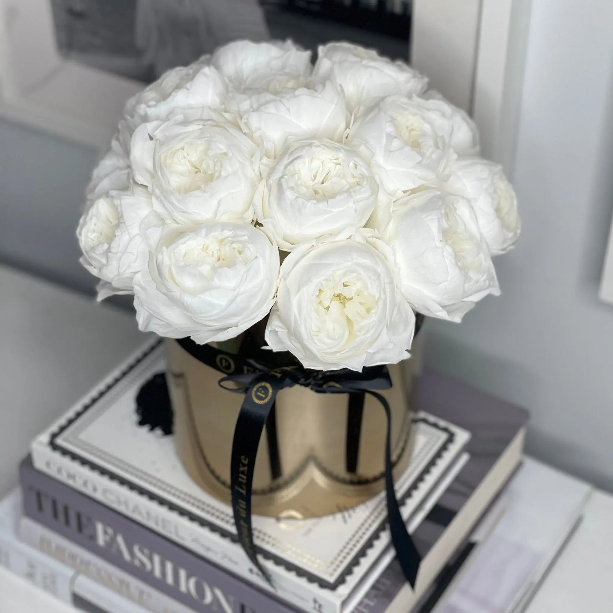 STAINLESS STEEL POT: White Peonies that last 3 years! - Fleur Du Luxe