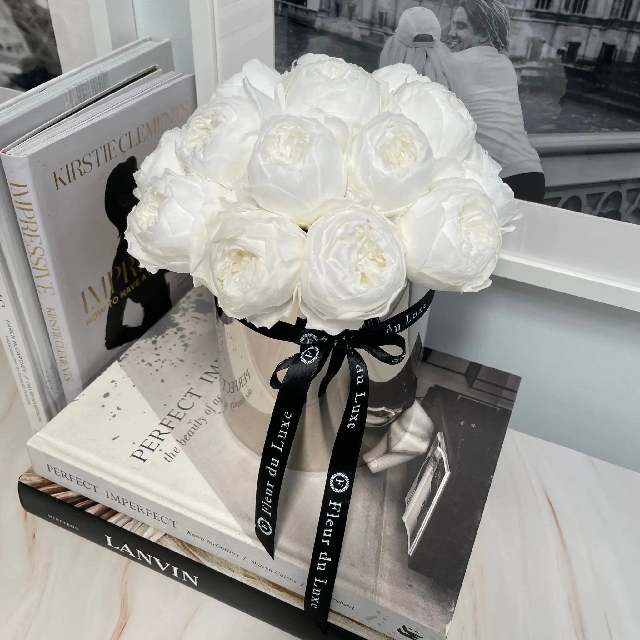 STAINLESS STEEL POT: White Peonies that last 3 years! - Fleur Du Luxe
