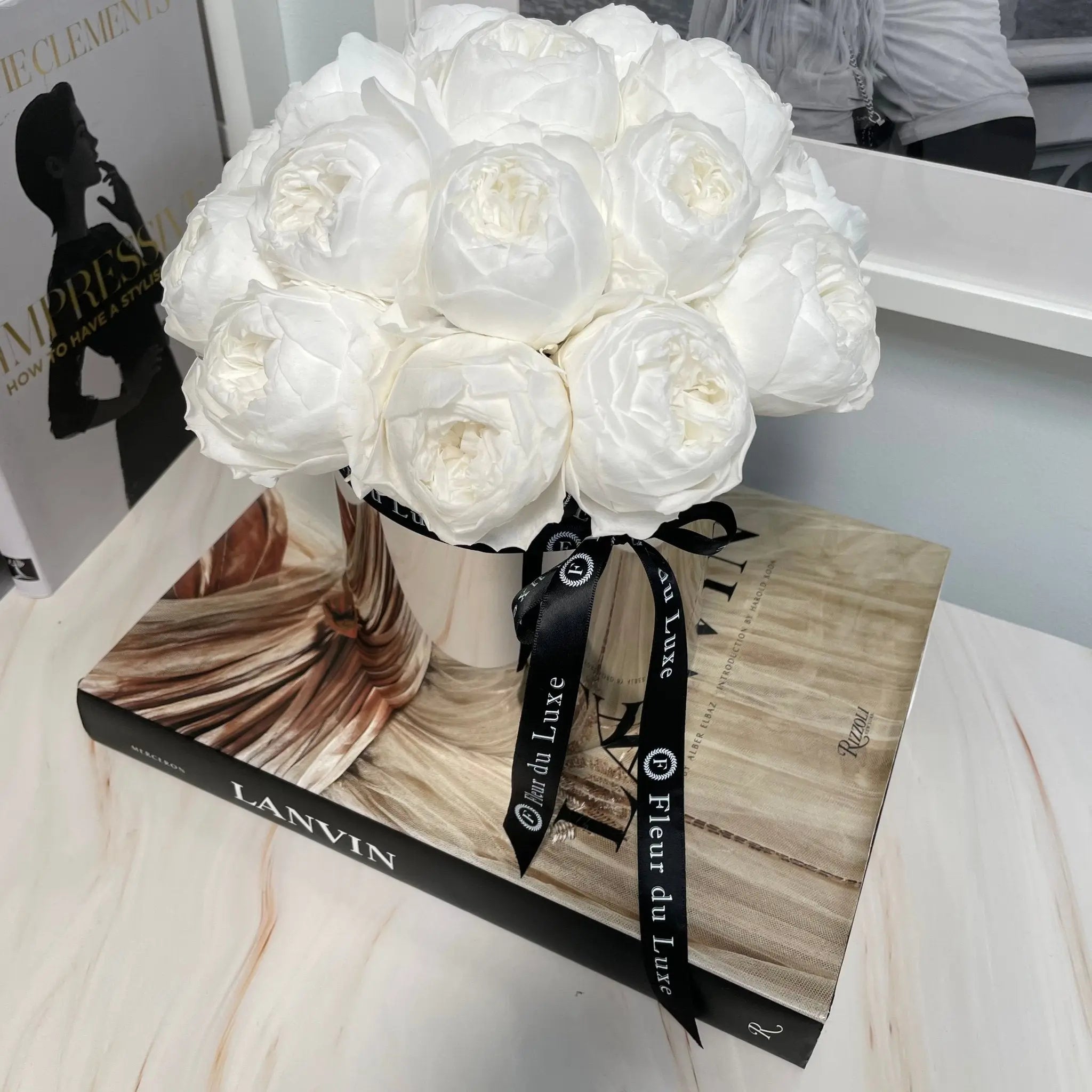 STAINLESS STEEL POT: White Peonies that last 3 years! - Fleur Du Luxe