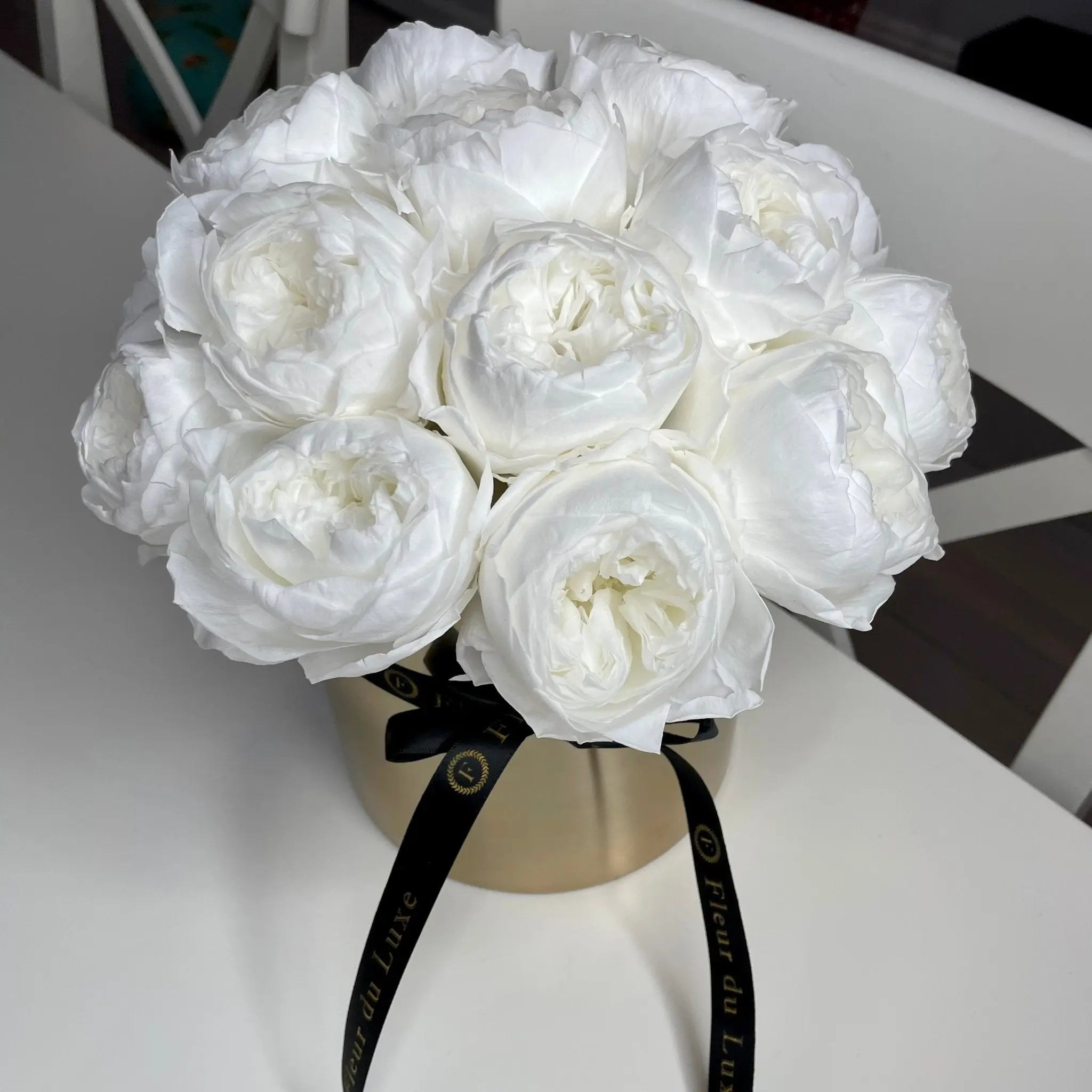 STAINLESS STEEL POT: White Peonies that last 3 years! - Fleur Du Luxe